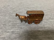 Antique 1914 Cracker Jack Pot Metal Horse & Wagon Gold Charm Prize picture