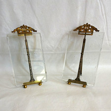 Set of 2 Ornate Antique Bronze & Glass Easel Photo Frames 3.5x5 Ormolu 1900s picture