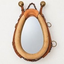 Antique Horse Collar Mirror with Wood/Brass/Iron Hames Vtg Ranch Western Décor picture