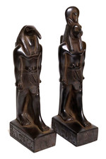 2 Egyptian Antiques Statue Thoth and Sekhmet Goddess Egypt Handmade Stone picture