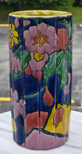 AWAJI STUDIO POTTERY ANTIQUE JAPAN ART DECO BRUSH POT CYLINDER VASE RARE picture