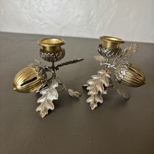 Vintage Metal 3 Candle Holder with Oak Leaves and Acorn Bells Midwest of Cannon picture