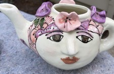 Vintage Sue Bolt Studio Pottery Large Tea Pot Double Face Signed picture