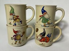 Lot of 4 Vintage Gnome Sports Coffee Mugs Cups Baseball Football Skiing Skating picture