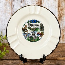 Vintage Wisconsin The Badger State Ceramic Souvenir Ashtray Japan 6.5” picture