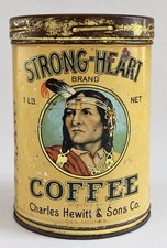 Vintage Strong Heart Coffee Tin 1 LB Charles Hewitt & Sons Des Moines Iowa picture
