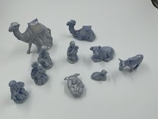VTG Blue & White Ceramic Nativity 10-Piece Figurine Collection (No Mary/Joseph) picture