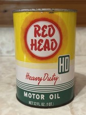 Vtg 1950's Red Head Motor Oil Can Metal Quart Wooster Ohio Rare Original (FULL) picture
