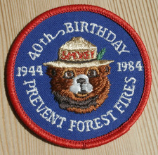 Vintage Smokey Bear 40th Birthday Patch 1944-1984 Prevent Forest Fires picture