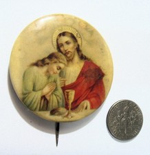 1890s antique 44 mm catholic Holy communion Jesus pinback button 54399 picture