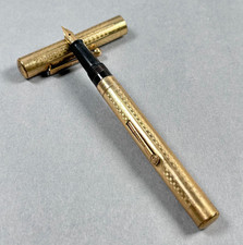 Vintage 1920s Eclipse Gold Filled Fountain Pen Checkerboard Pattern 14K Gold Nib picture