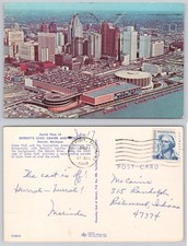 Detroit MI Civic Center Cobo Hall Skyline Detroit River 1968 Postcard picture