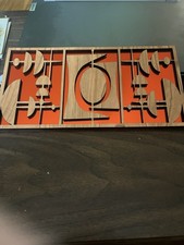 MCM Inspired Wall Decor Plaque Parus Motif Cherry Plywood With Orange Mirror picture