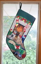 Lands End Needlepoint Christmas Stocking Merry Dog New No Monogram picture