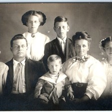 c1910s Family Group Portrait RPPC Postcard Strabismus Boy Sailor Suit Sam Lucy picture