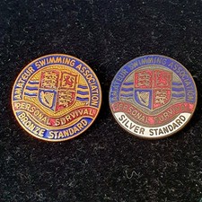 Vintage Amateur Swimming Association Personal Survival Badges Bronze & Silver picture