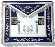 Navy Blue Apron Master Mason Square G & Pillars Freemasons Silver Fringe picture