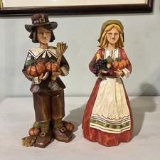 Carved Resin Wood Like Figurines Thanksgiving Pilgrims 11