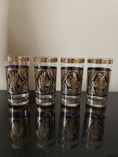 Vintage Set of 4 Culver Black Gold Highball Glasses Tumbler MCM RARE picture