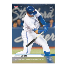 JUSTIN SMOAK 2019 TOPPS NOW #560 TORONTO BLUE JAYS (SP) PRINT RUN 186 picture
