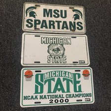3 MSU Michigan State University Basketball Booster Spartans License Plate Tags picture