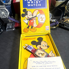 Ingersoll Disney Mickey Mouse 1947 Wristwatch w/ Box & Care Instructions picture