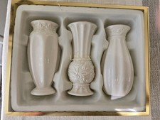 Classic Lenox Set Of Three Carved Bud Vases Gold Trim In Box picture