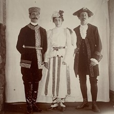 Antique Cabinet Card Photograph Men Woman Historical Costumes Oddity Halloween picture