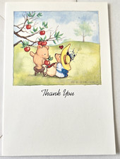 Vintage Greeting Card Thank You Blank Mary Melcher Bears Picking Apples picture