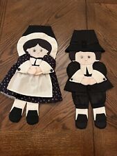 Handmade Fabric Wall Hanging Pilgrims Girl And Boy Vintage picture