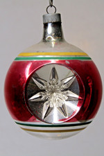 VTG Glass pre WWII ATOMIC STAR Double Indent BALL Christmas Ornament Premier picture