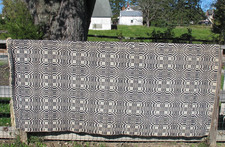 Antique Woven Coverlet Early Navy Blue & Cream 80x96 Textile Hand Made picture