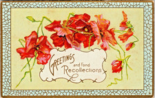 Postcard Greetings Red Roses Gold Embossed Frame P.UN. WOB (A509) picture