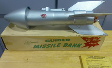 Astro Rocket Guided Missile Mechanical Coin Bank East Detroit Michigan COMPLETE picture