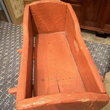 Vintage Rustic Red Painted Wooden Doll Baby Cradle Rocker Primitive Decor picture