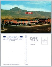 Scotts Motel Kamloops BC Sign Mountains Cars Postcard picture