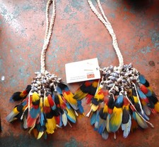 Vintage South America Amazonian Arindia Feather Ornaments Prayer Seed Nuts (2) picture