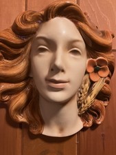 VINTAGE ART DECO WALL MASK GERMANY APROX 12.5” EC WOMANS FACE picture