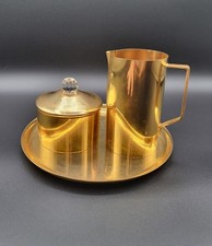 Vtg Valerio Albarello 24K Gold-Plated Brass Cream & Sugar Set-Swarovski Crystal picture