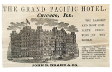 1876 Grand Pacific Hotel Advertisement Chicago Illinois John B. Drake Victorian picture