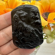 Natural Hand Carved Obsidian tiger Skull Quartz Specimen Crystal Reiki Healing picture