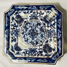 TOYO Octagon Deep Plate Cobalt White & Gold Vintage Made by Heng Ming Jian Zhi picture
