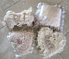 VICTORIAN PILLOWS LACE AND RIBBONS AND BOWS HEARTS 4 IN GROUP BIN03 picture
