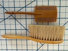 Vintage Celluloid French Ivory Hair Brush & Fine Comb Set In Sterling Silver Box picture