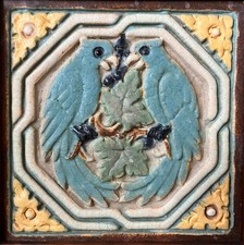 Rare Vintage Malibu Potteries Tile with Parrots, Malibu, CA  1926-1932, Framed picture