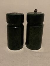 Marble/Granite Salt & Pepper Grinder Green Real Stone 5 in Tall Heavy Vtg EUC picture