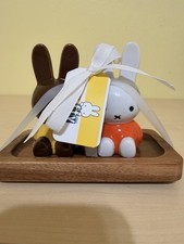 Magenta Miffy Ceramic Salt & Pepper Shakers Set 3pc w/ Wood Base White Brown picture