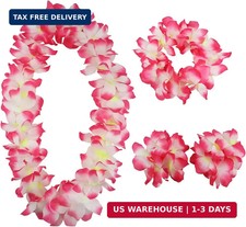 Hawaiian Leis Set,Hawaiian Luau Flower Leis Necklace Headband Bracelets Set,Esse picture