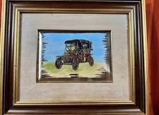 E Danese Vintage Italian Silver Foil Relief Painting 1909 Ford Model T Framed picture