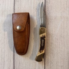 Vintage Schrade+ USA Uncle Henry LB8 Papa Bear Lockback Knife Staglon Sheath picture